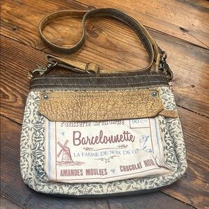 Myra leather and canvas French crossbody or shoulder bag!